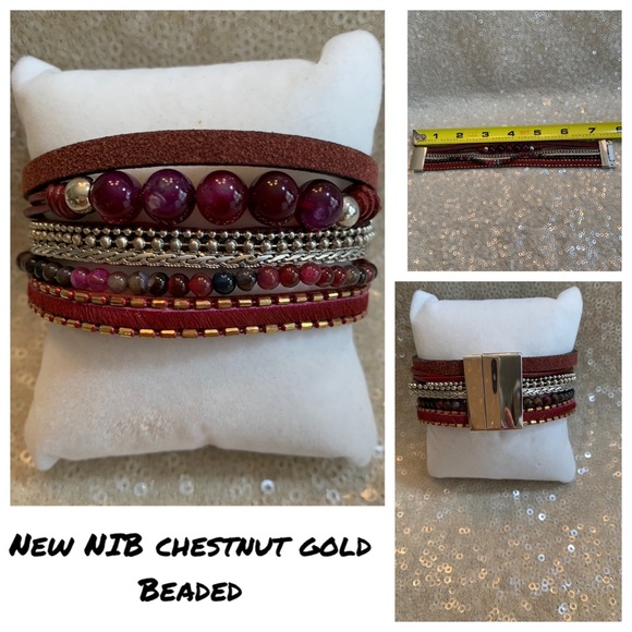 New NIB chestnut gold beaded wrap bracelet - Picture 1 of 6